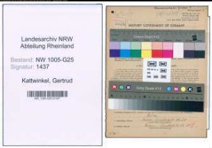 Entnazifizierung Gertrud Kattwinkel , geb. 22.02.1905 (Verkaeuferin)