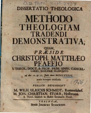 Dissertatio Theologica De Methodo Theologiam Tradendi Demonstrativa