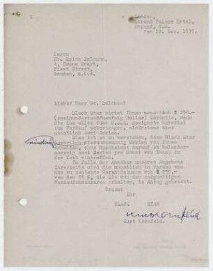Brief von Kurt Kornfeld, Black Star, London an Erich Salomon