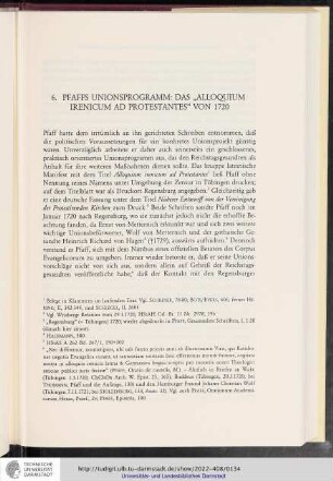 6. Pfaffs Unionsprogramm: Das "Alloquium irenicum ad protestantes" von 1720