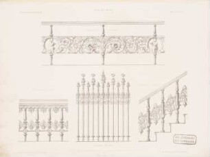 Geländer und Gitter aus Schmiedeeisen: Ansichten (aus: Architektonisches Skizzenbuch, H. 62/3, 1863)