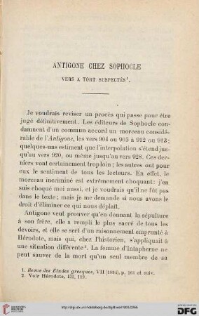 Antigone chez Sophocle vers a tort suspectés