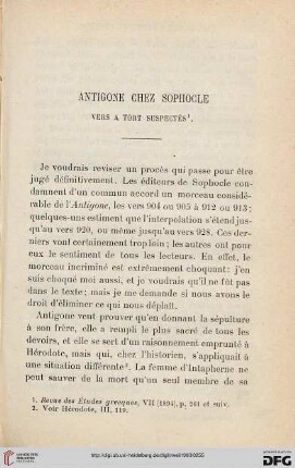 Antigone chez Sophocle vers a tort suspectés