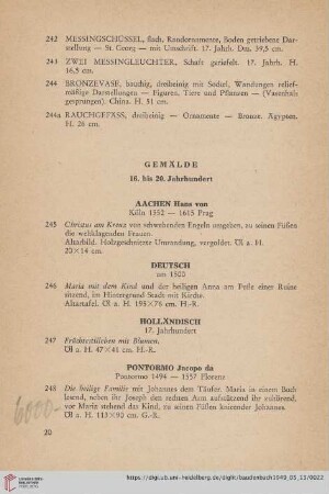 Gemälde 16. bis 20. Jahrhundert (Nr. 245-277a)