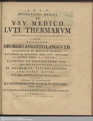 Dissertatio medica de usu medico luti thermarum