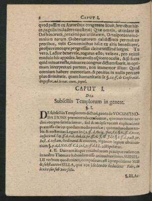 Caput I. De Subselliis Templorum in genere.