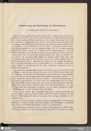 Zerkleinerung und Klassierung von Kalirohsalzen