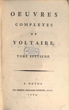 Oeuvres completes de Voltaire. 7, Théâtre ; 7