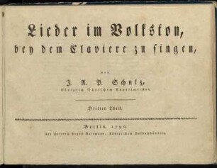3: Lieder im Volkston. Dritter Theil