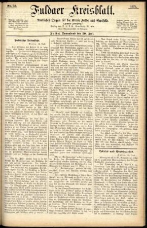 Erste Ausgabe vom Samstag, den 20. Juli 1878.