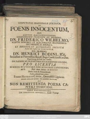 Disputatio Inauguralis Juridica, De Poenis Innocentum