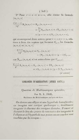 Concours d'agrégation (Année 1874).