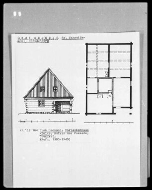 Vorlaubenhaus Mielke, Aufriss der Fassade und Grundriss