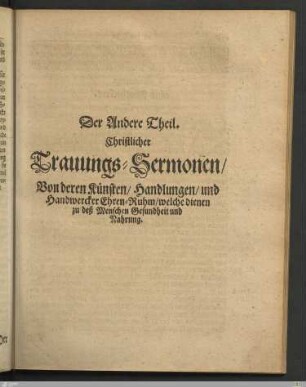 Der Andere Theil. Christlicher Trauungs-Sermonen