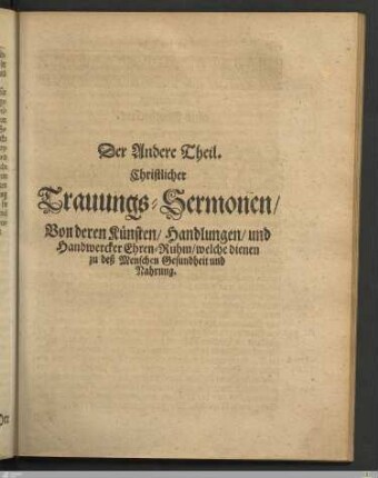 Der Andere Theil. Christlicher Trauungs-Sermonen