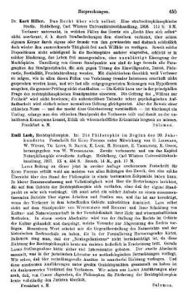 455, Kurt Hiller. Das Recht über sich selbst. Eine strafrechtsphilosophische Studie. 1908