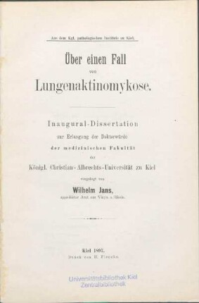 Über einen Fall von Lungenaktinomykose