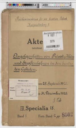Angelegenheiten von Privat-, Klein- und Straßenbahnen in den besetzten Gebieten: Bd. 1