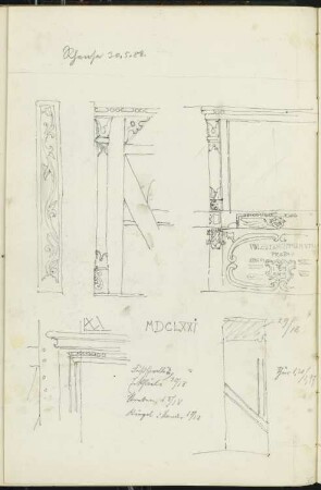 Holzgiebel eines Fachwerkhauses, Rhens: Details (aus: Skizzen- und Fotoalbum 1)