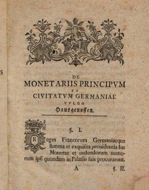 Dissertatio Inavgvralis De Monetariis Principvm Ac Civitatvm Germaniae Dictis Haußgenossen