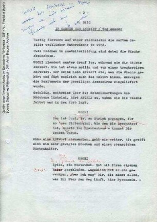 Drehbuch (2. Fassung, Auszug), mit handschriftlichen Korrekturen von Artur Brauner