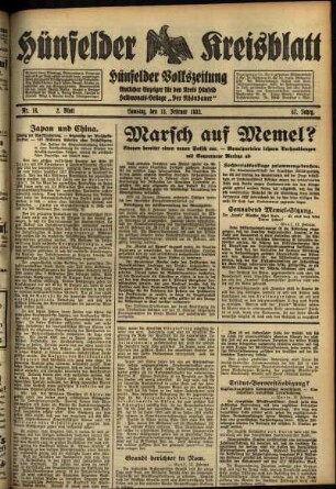 Zweite Ausgabe vom Samstag, den 13. Februar 1932.