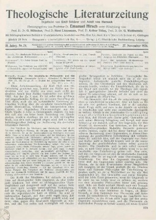 577-586 [Rezension] Hirsch, Emanuel, Die idealistische Philosophie und das Christentum