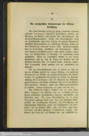 IV. Die vorzüglichsten Bestimmungen der Ordens-Verfassung