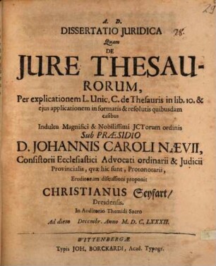 Diss. ... de iure thesaurorum