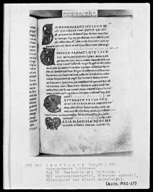 Voll-Lektionar — Initialen S(I CONRESURREXISTIS), V(ESPERE SABBATI), E(XPURGATE) und M(ARIA MAGDALENA), Folio 76recto