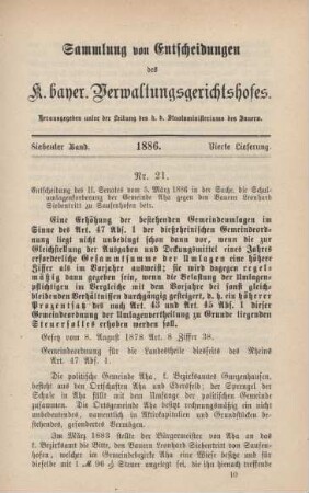 Siebenter Band. 1886. Vierte Lieferung. - Nr. 21. - Nr. 30.