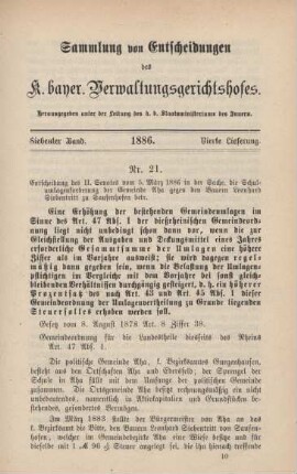 Siebenter Band. 1886. Vierte Lieferung. - Nr. 21. - Nr. 30.