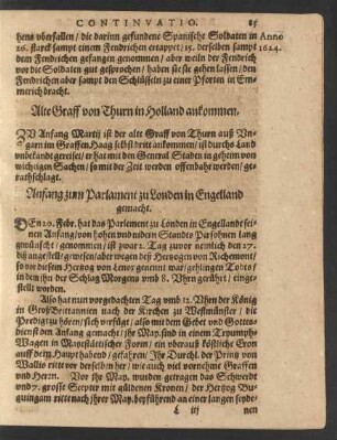 Anfang zum Parlament zu Londen in Engelland gemacht.