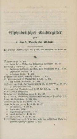 Alphabetisches Sachregister zum 1. bis 3. Bande des Archivs