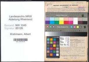 Entnazifizierung Albert Krahmann , geb. 11.08.1908 (Baecker)