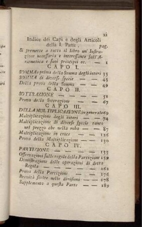 Indice dei Capi e degli Articoli dell I. Parte.