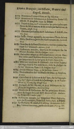 Livres François, in Octavo, Frantz und Engell. Bände