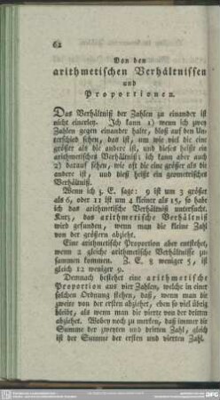 Von den arithmetischen Verhältnissen und Proportionen