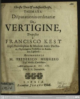 Themata disputationis ordinariae De vertigine