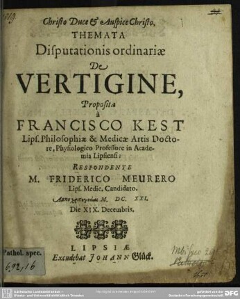 Themata disputationis ordinariae De vertigine