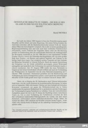 Öffentliche Debatte In Täbris - Die Rolle Des Islams In Der Neuen Politischen Ordnung Irans Raoul Motika