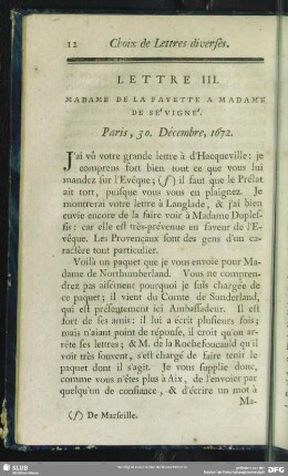 Lettre III. Madame De La Fayette A Madame De Sévigné. Paris, 30. Décembre, 1672