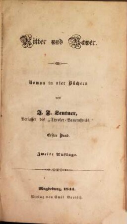 Ritter und Bauer : Roman in vier Büchern von J. F. Lentner. 1