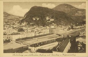 Salzburg vom elektrischen Aufzug mit Gaisberg u. Kapuzinerberg