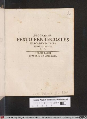Programma Festo Pentecostes In Academia Ivlia Anno M DCC XII P. P