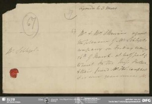 Eigenh. Billet von Maria Nugent an August Wilhelm von Schlegel, London, ohne Datumsangabe