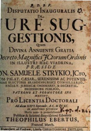 Disputatio Inauguralis De Iure Suggestionis