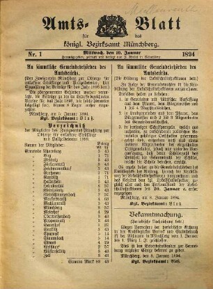 Amts-Blatt für das Bezirksamt Münchberg. 1894