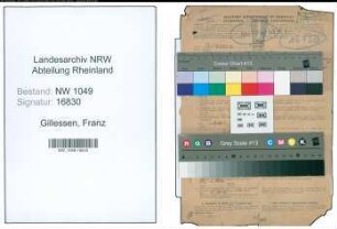 Entnazifizierung Franz Gillessen , geb. 25.01.1898 (Lehrer)