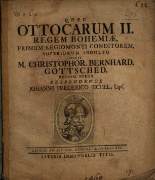 Ottocarum II. Regem Bohemiae, Primum Regiomonti Conditorem